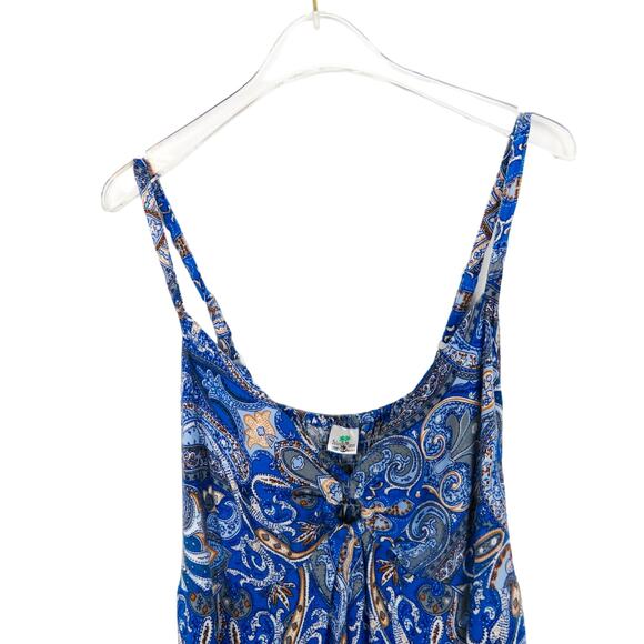 Island Planet Miami Beach Spaghetti Strap Blue Paisley Dress Large - Picture 3 of 5